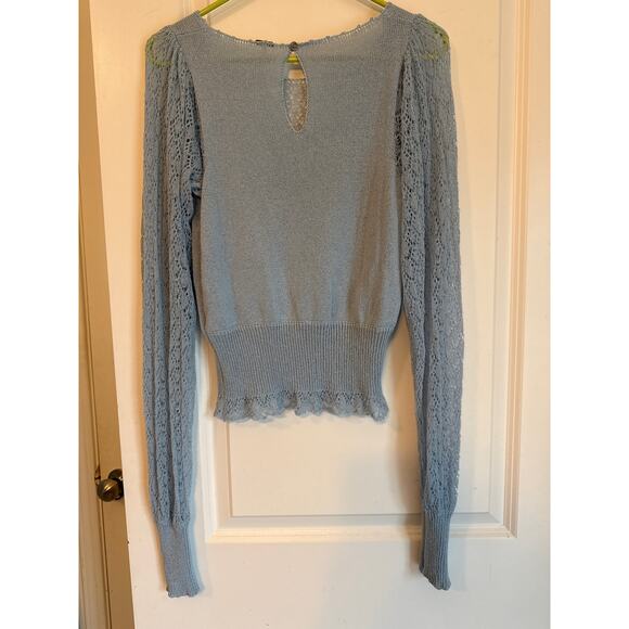 Free People Dynamic Duo Pointelle Rib Long Sleeve Top Cashmere Blue S - Picture 3 of 9